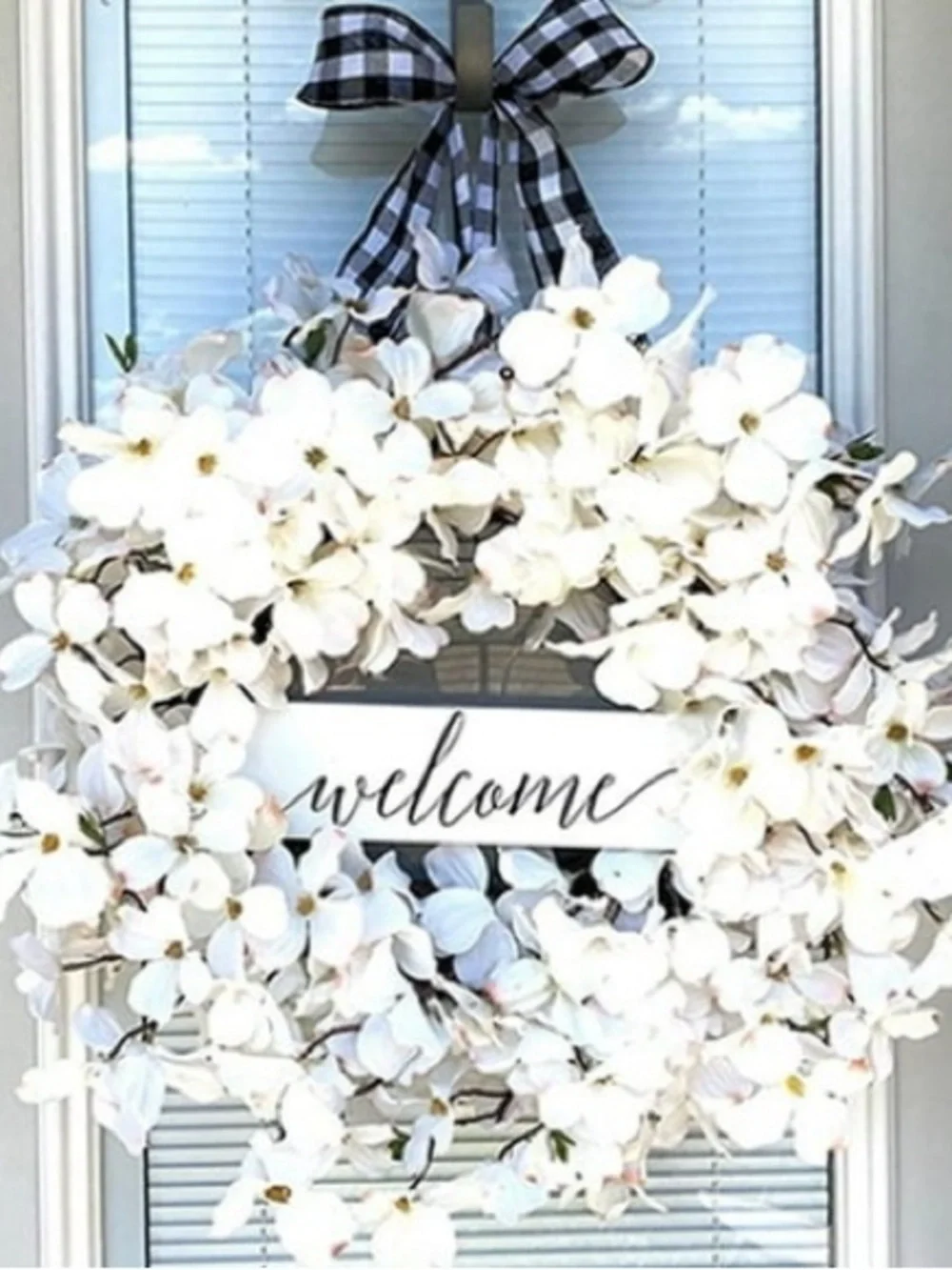17” White Dogwood Flower Wreath with Welcome Sign 🤍NEW✨